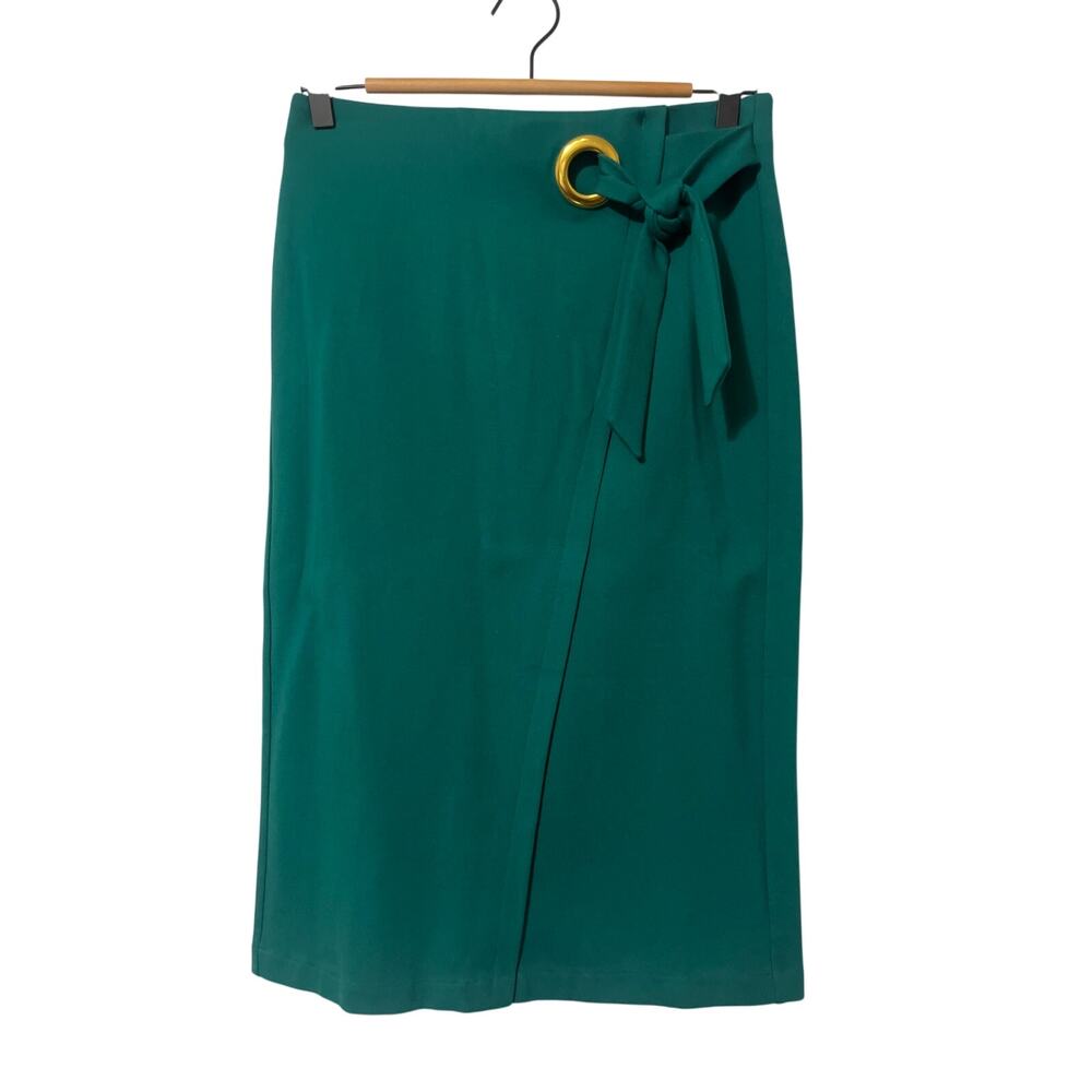 CATO PENCIL SKIRT EMERALD GREEN WITH GOLD WAIST ACCENT SZ S/M